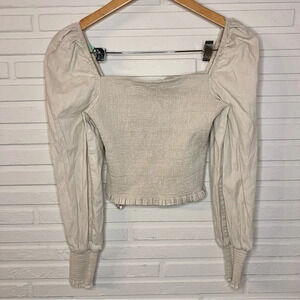 Gianni Bini Neutral Square Neck Smock Long Sleeve Crop Top, Women’s Size Medium